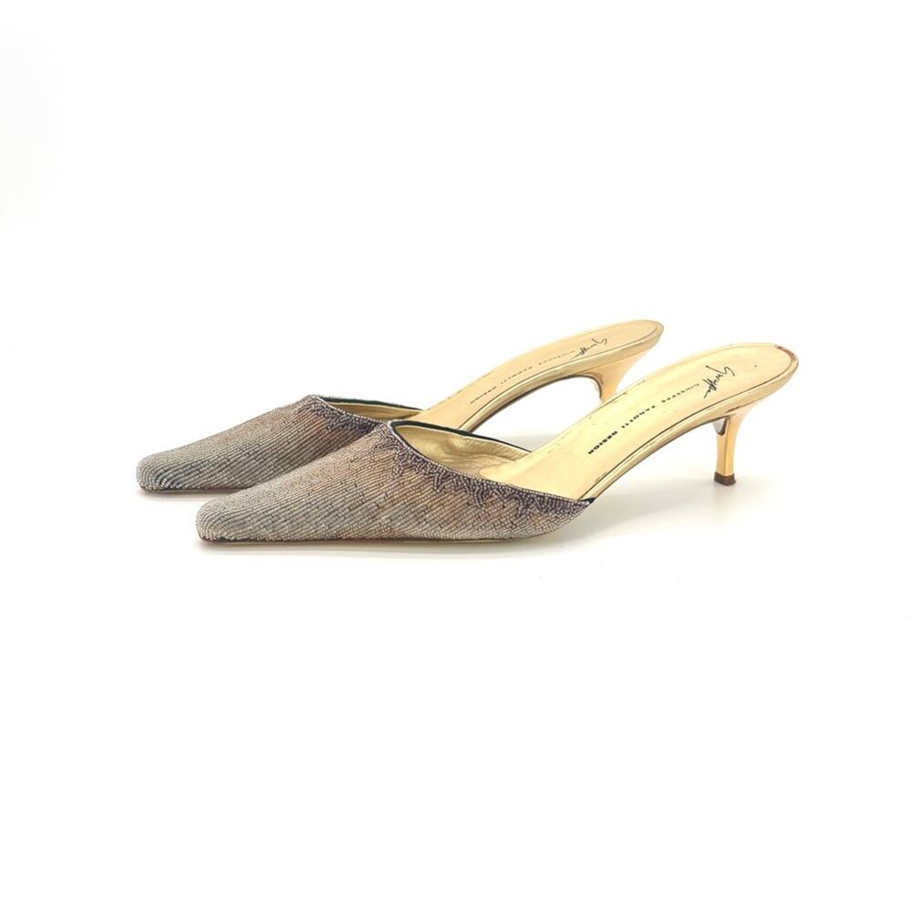 Giuseppe Zanotti Metallic Taupe Kitten Heel Mules